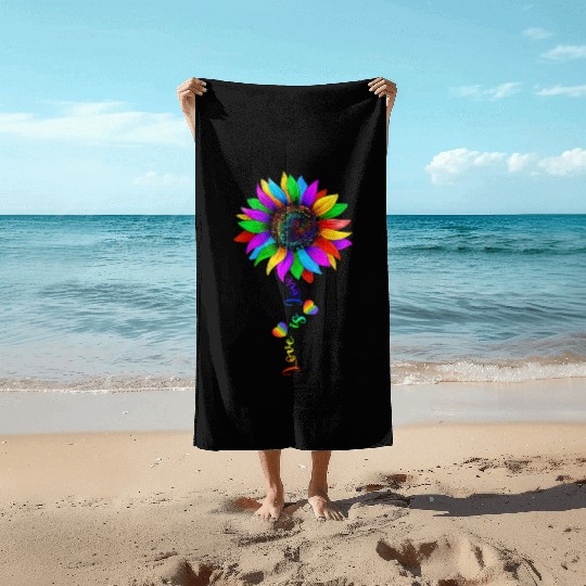 Sunflower Rainbow Love Is Love LGBT Lesbian Gay Beach Towels