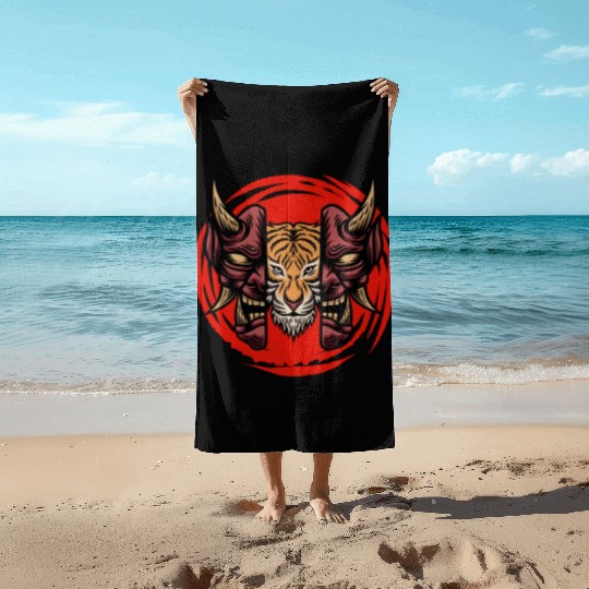 Bushido kabuki samurai japan graphic devil tiger m Beach Towels