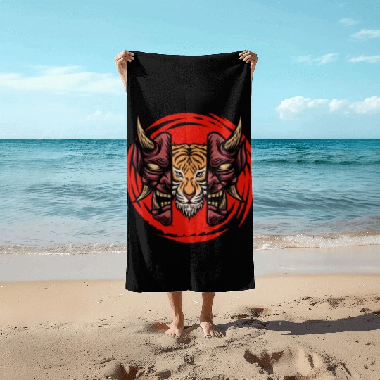 Bushido kabuki samurai japan graphic devil tiger m Beach Towels