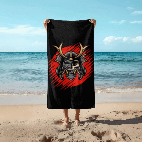 Bushido kabuki samurai japan graphic devil mask Beach Towels