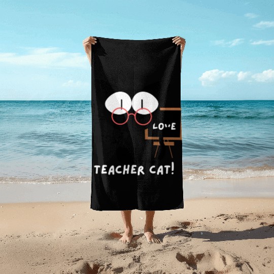 teacher cat, meow Beach Towels