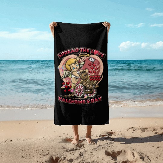 Spread The Love Cupid Arrow Heart Beach Towels