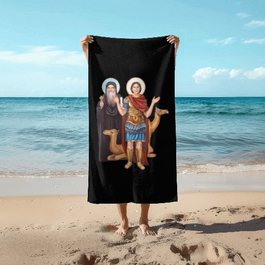Pope Kyrillos and saint Mina. Coptic church. Beach Towels