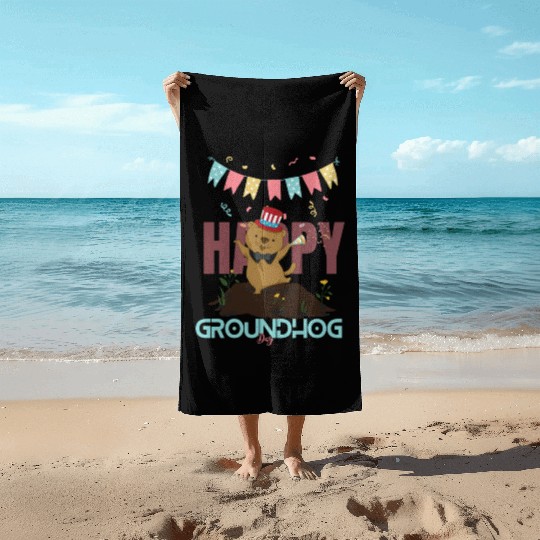 Happy Groundhog Day Beach Towels
