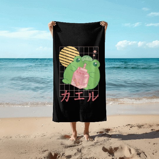Strawberry Milk Frog Japanese Beach Towels