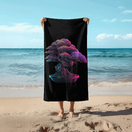 Synthwave Bonsai Tree Beach Towels