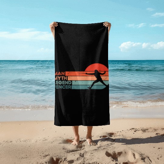 Retro Fencing & Fencer Beach Towels