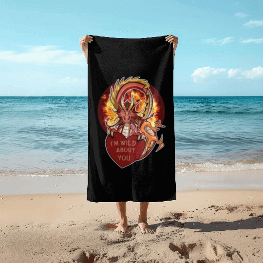 dragon wyvern valentines day heart gift Beach Towels