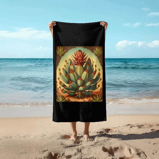 Agave Plant Collectors Agave Mexican Folk Painting Beach Towels