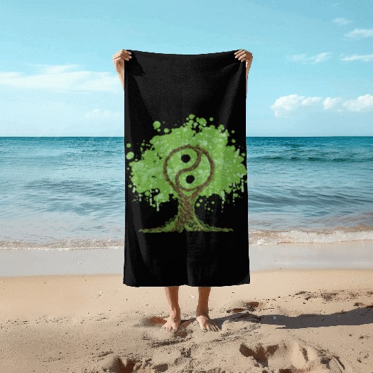 Ying Yang Tree of Life Beach Towels