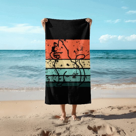 Cat Retro Streetwear Beach Towels