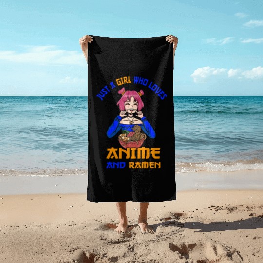 Just a girl who loves anime ramen Beach Towels