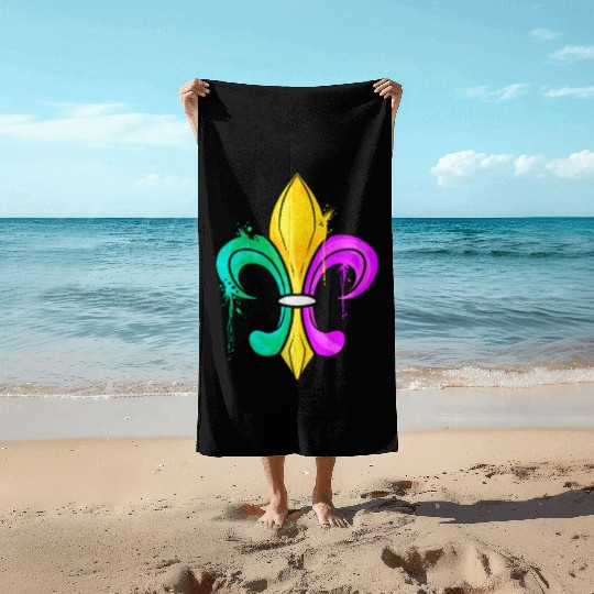 Green, Golden and Purple Fleur De Lis Beach Towels