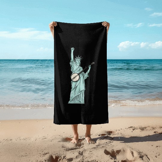 Statue Of Liberty Banjo Musician Design for Beach Towels