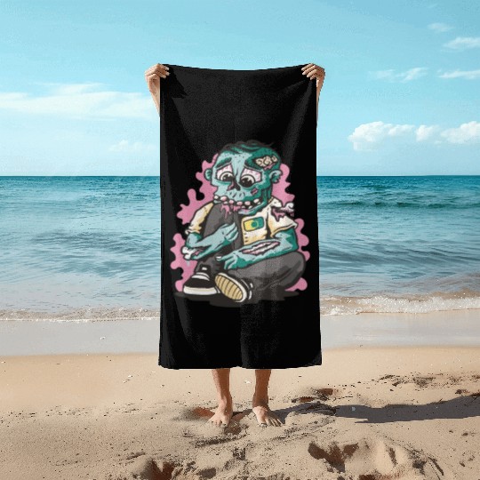 Hungry sad zombie Hungry sad zombie quote inspirat Beach Towels