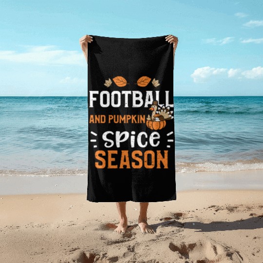 Football And Pumpkin Spice Season Beach Towels