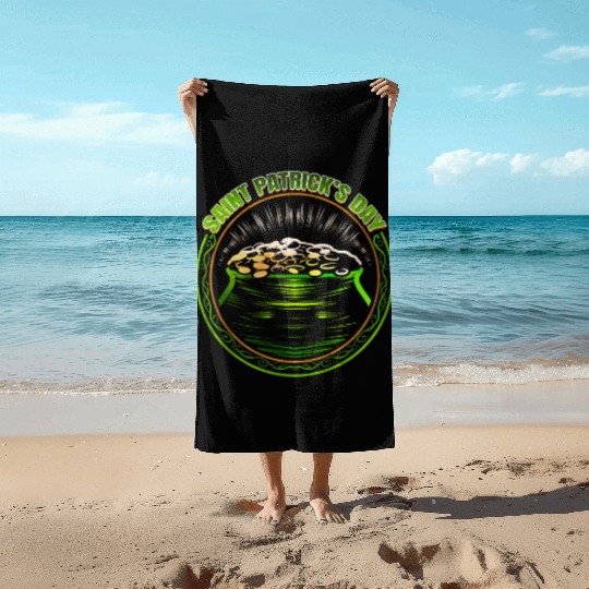 Pot Of Gold Logo For St Patricks Day Beach Towels