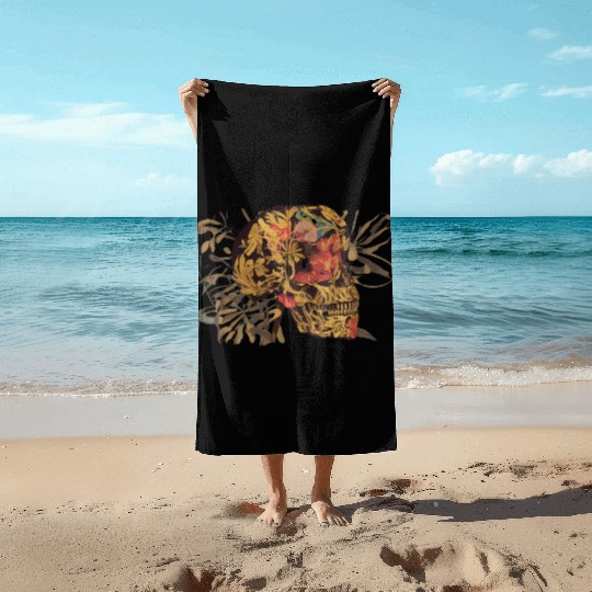floral butterfly skull art illustration abstract Beach Towels