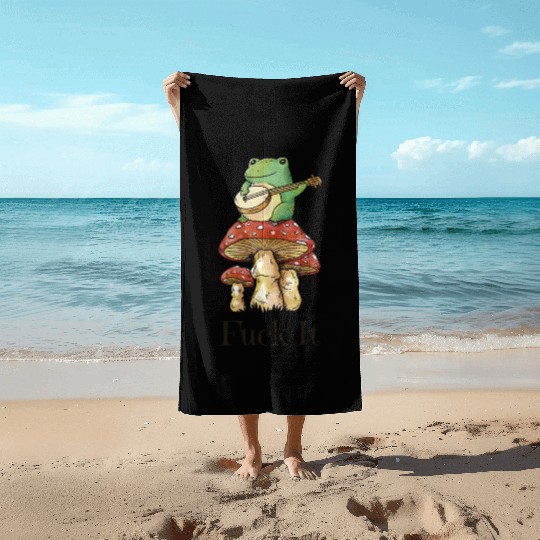 Cottagecore Toad Playing Guitar Beach Towels