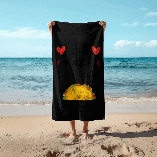 Vintage I Love Tacos Groovy Tacos Are My Valentine Beach Towels