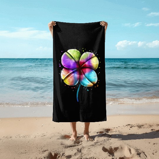LGBTQ Colorful Four Leaf Clover Shamrock St Beach Towels