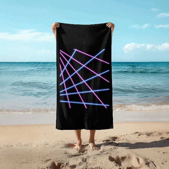Retro 80s Purple and Blue Neon Laser Beams Beach Towels