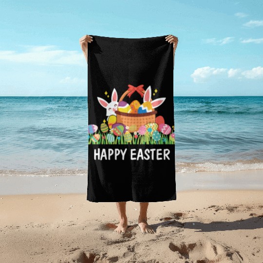 HAPPY EASTER Bunny Egg Hunt Wagon Girls Kids Mom Beach Towels