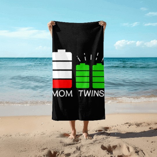 Twin Mom Low Battery Tired Mom Of Twins Beach Towels