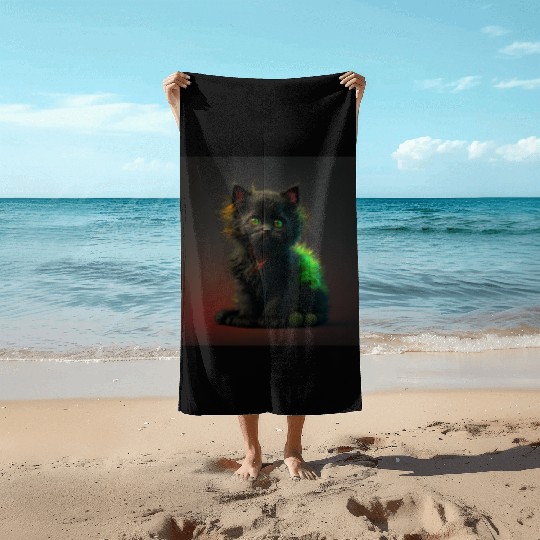Cute black kitten blended with a wicked spider Beach Towels