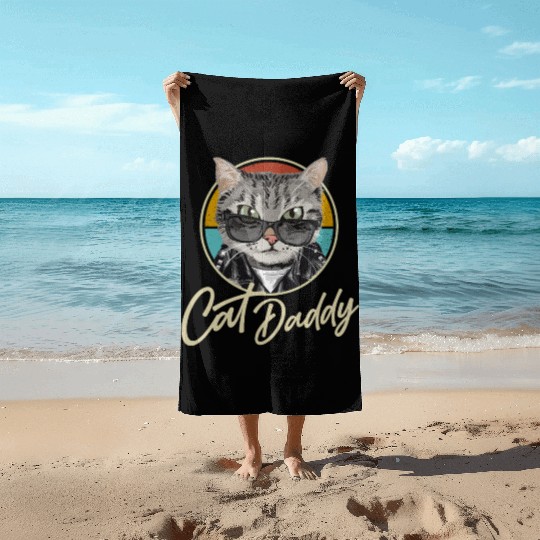 Funny Cute Cat Best Cat Dad Ever with My Cat Daddy Beach Towels