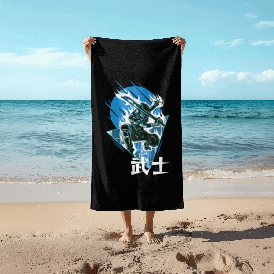 Vaporwave Ninja Flaming Sword Warrior Japanese Aes Beach Towels