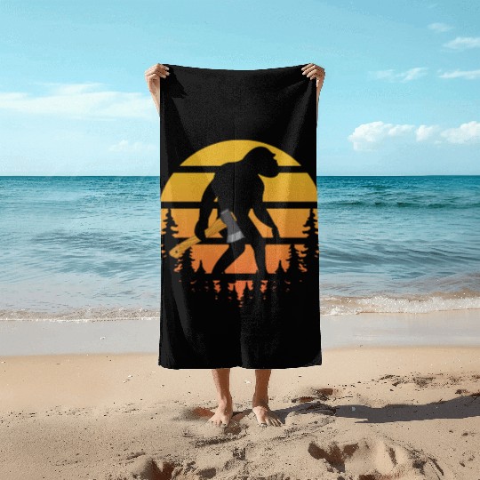 Retro Sasquatch Axe Throwing For Axe Thrower Beach Towels