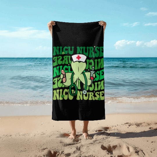 Groovy NICU Nurse Funny St Patrick's Day Beach Towels