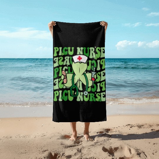 Groovy PICU Nurse Funny Shamrock St Beach Towels