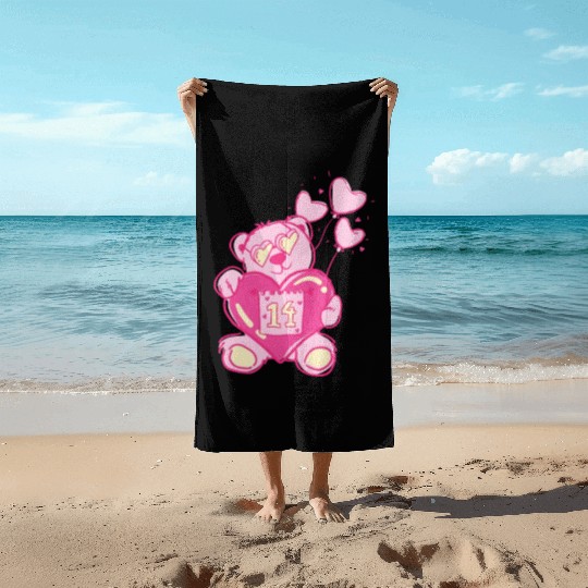Teddy bear valentine with balloons Beach Towels