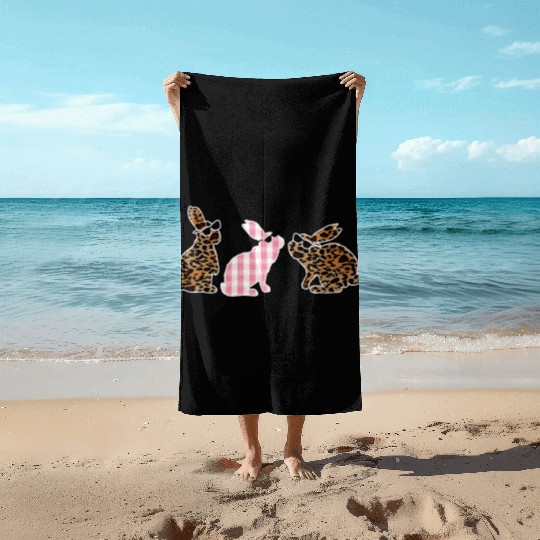 Cute Leopard Plaid Bunny Sunglasses Easter Day Beach Towels
