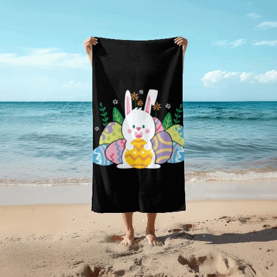 Cute Easter Bunny Egg Hunt Beach Towels