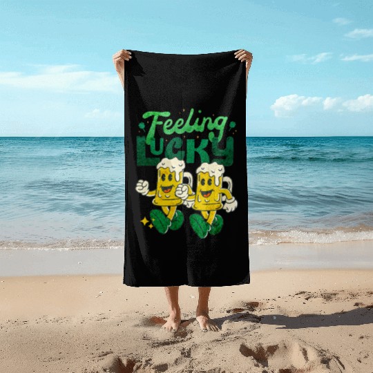 St Patrick's Day Feeling Lucky Retro Vintage Beer Beach Towels