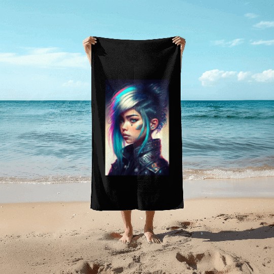 Tokyo Nightclub Punk Girl Beach Towels