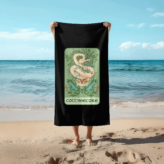 Tarot Card Goblincore Snake Cottagecore Frog Aesth Beach Towels