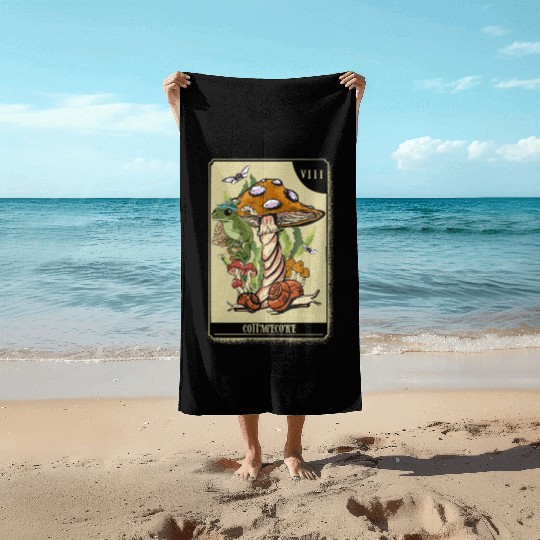 Tarot Card Mushroom Frog Boho Cottagecore Aestheti Beach Towels