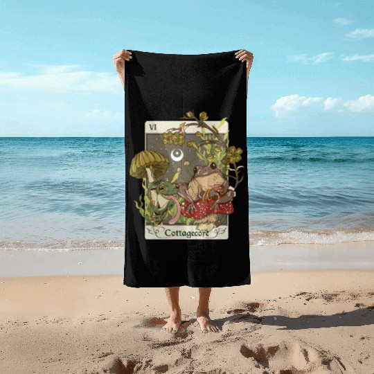 Swamp Mushroom Frog Cottagecore Tarot Card Aesthet Beach Towels