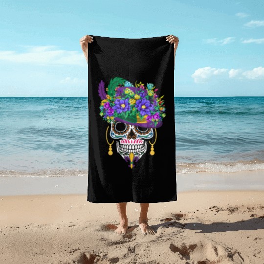 Mardi Gras Costume Dia De Los Muertos Flower Sugar Beach Towels