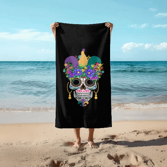 Mardi Gras Costume El Dia De Los Muertos Flower Beach Towels