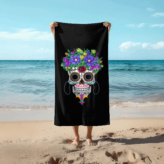 El Dia De Los Muertos Mardi Gras Costume Flower Beach Towels