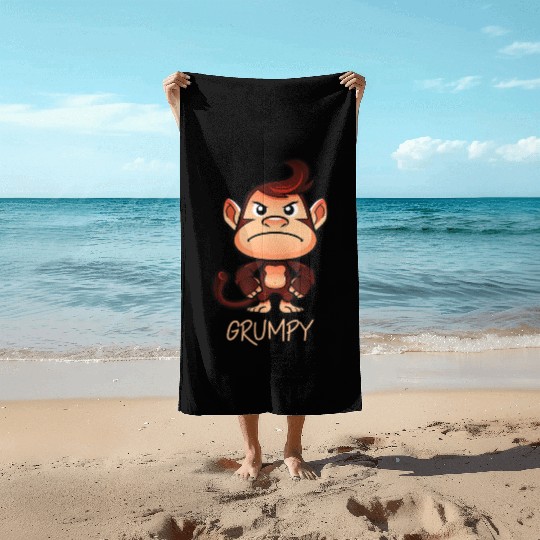 Grumpy Monkey Meme Aesthetic Bad Mood chimpanzee Beach Towels