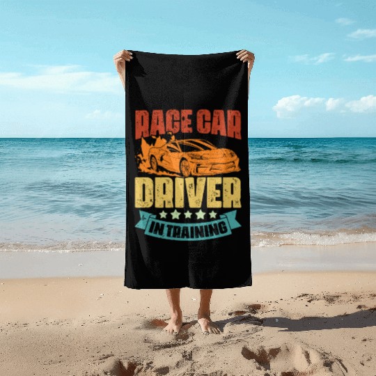 Vintage Race Car Driver In Training An Automotive Beach Towels