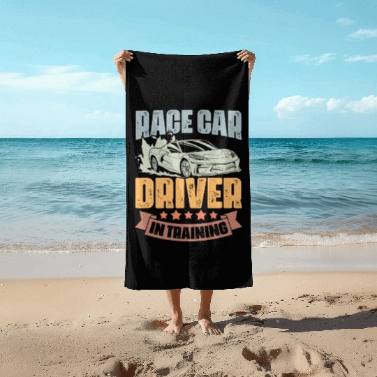 Race Car Driver In Training Retro Car Race Beach Towels