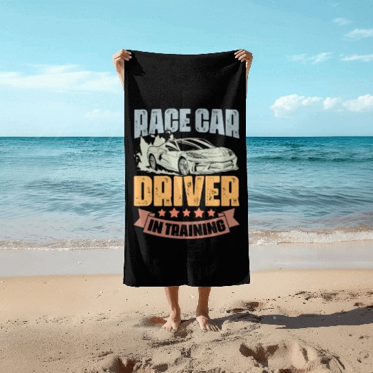 Race Car Driver In Training Retro Car Race Beach Towels