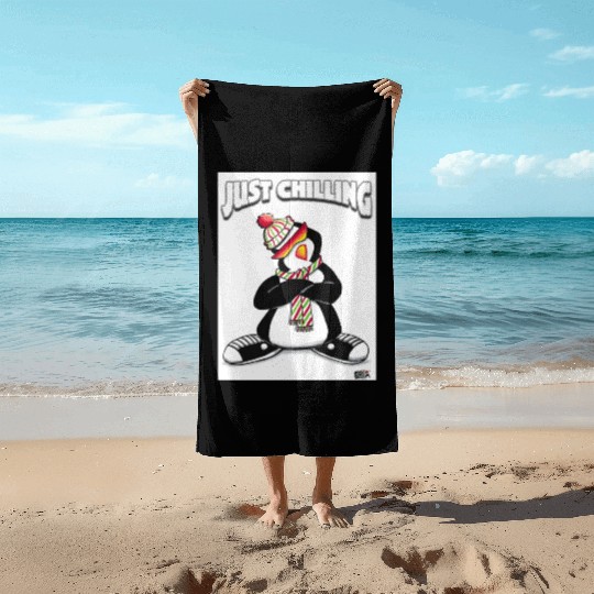 Just Chilling Penguin by Black Sheep Graphix Beach Towels